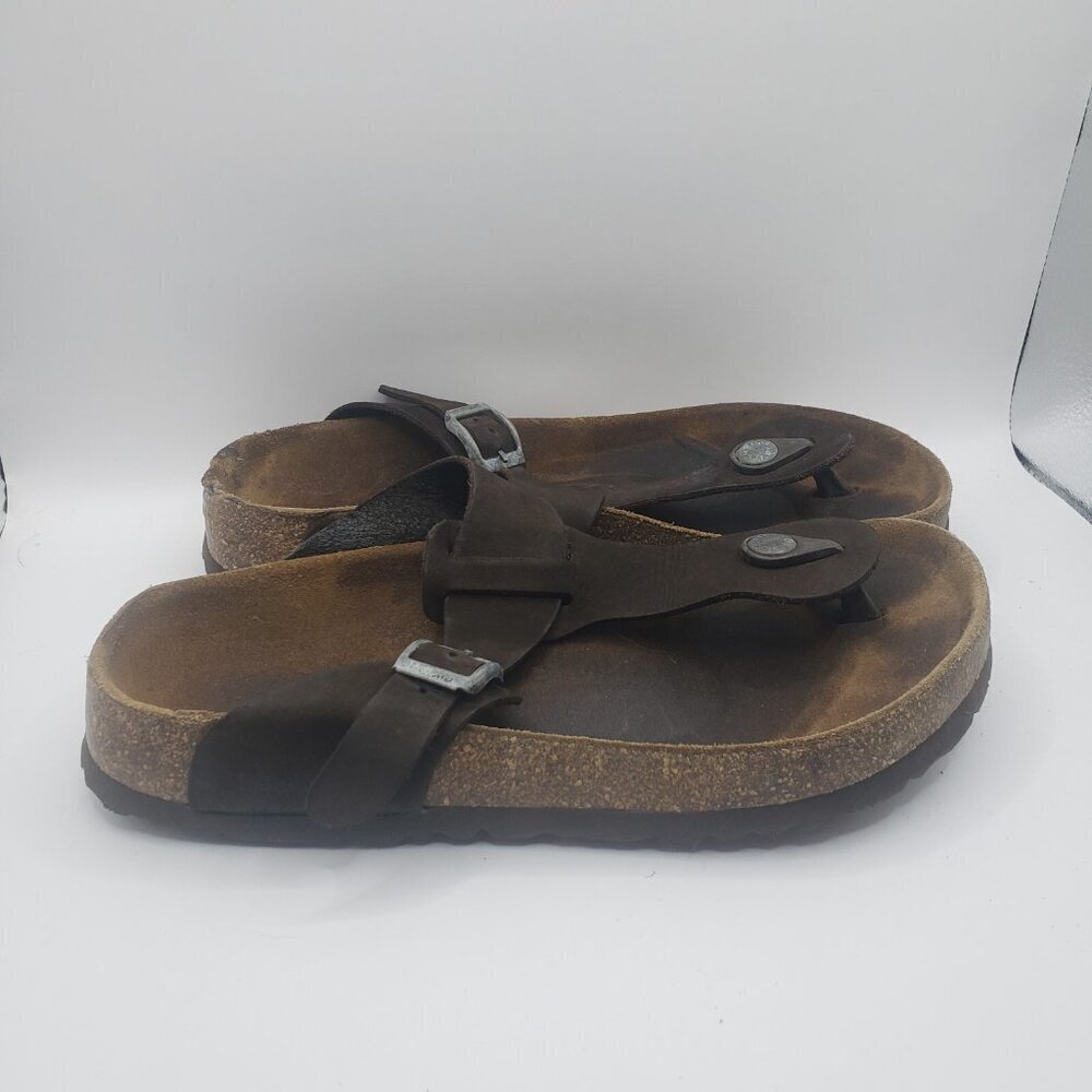 Betula Birkenstock Gizeh Thong Sandals‎ Sz 6 Leather Suede Casual Cork Footbed